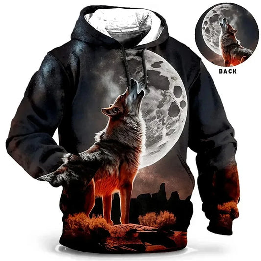 Sudaderas vintage para hombre con capucha, estampado 3D de animales: lobo, águila, leopardo y tigre, tops casuales oversize de manga larga para otoño e invierno
