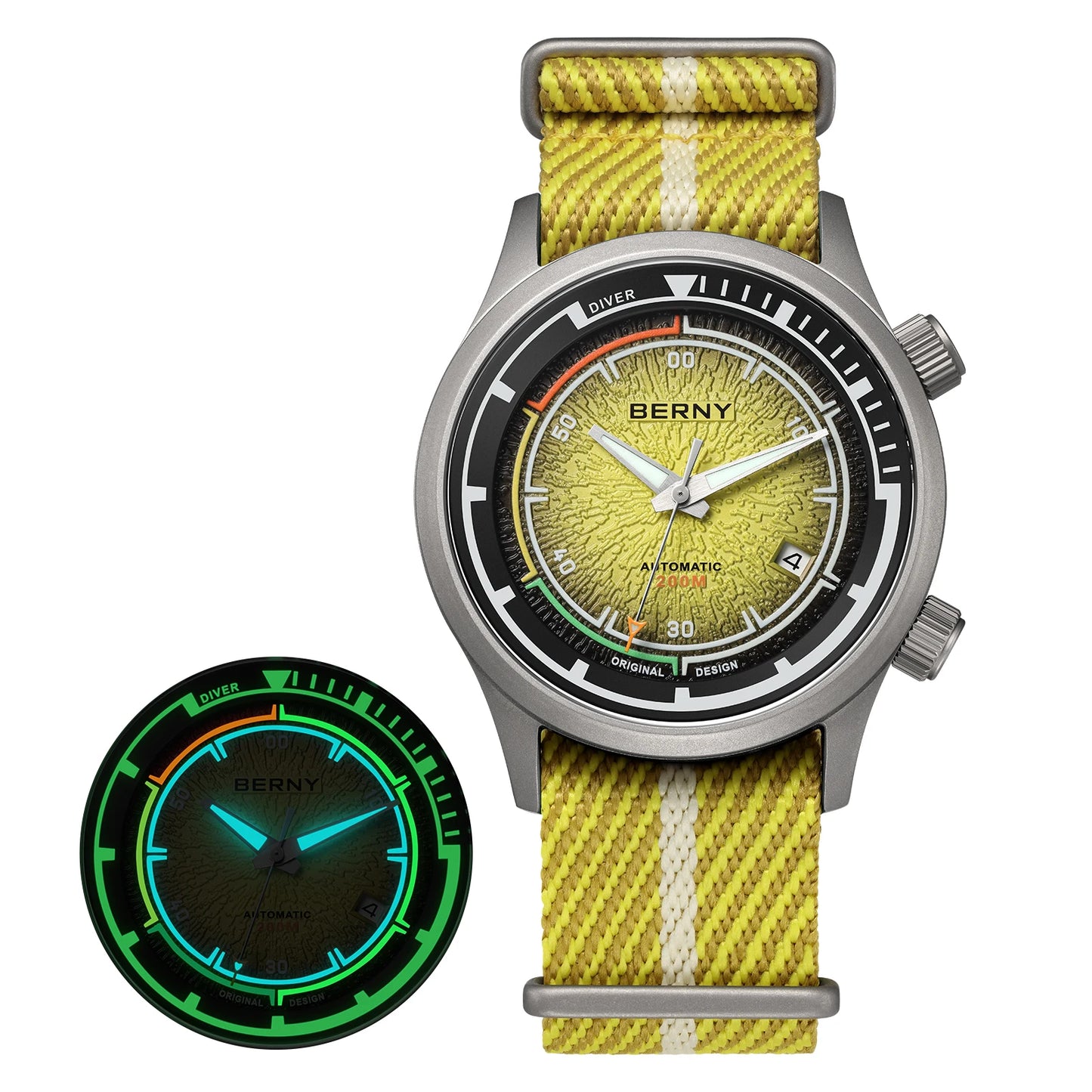 BERNY Automatic Diving Watches for Men Full Titanium Lightweight Super Luminous Mechanical Men's Diver Watch 20ATM Sapphire