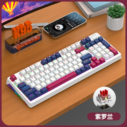 Wireless Mechanical Keyboard 96 Keys 100% Layout Spanish Russian Korean Arabic Mechanical Keyboard Bluetooth RGB K95 2000mAh