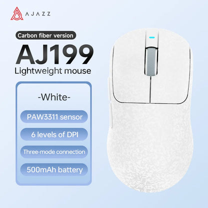 Rato Gaming Sem Fios AJAZZ AJ199 PAW3311 24000DPI Leve Bluetooth/Com Fios em Fibra de Carbono para PC Portátil Gamer
