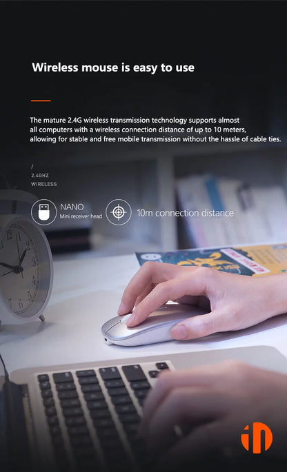 Inphic M1P Wireless Silent Mouse, Ultra-Thin Rechargeable 2.4G Office Mouse with USB Receiver, Type-C Charging, Battery Display & DPI Control