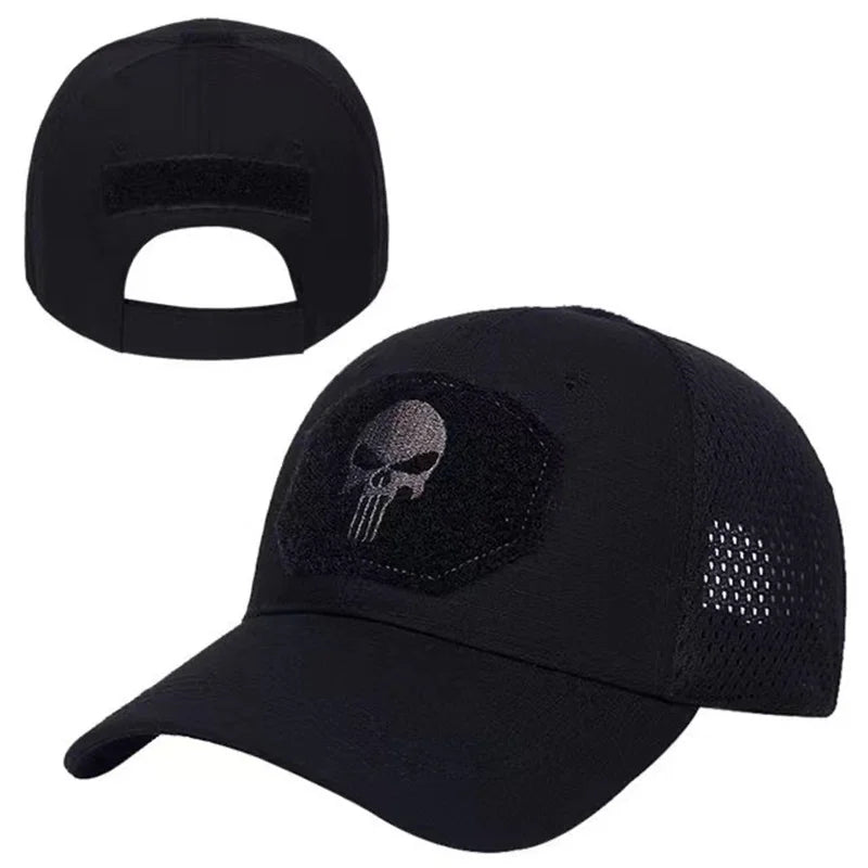 2024 New Summer Camouflage Skull Baseball Mesh Cap Adjustable Airsoft Outdoor Tactical Hiking Casquette Hats For Men Women