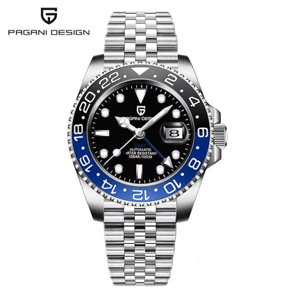PAGANI DESIGN 40mm GMT Men's Mechanical Watches Rubber Strap Rotating Bezel 100 Waterproof Sports Wristwatch Mens Business Clock