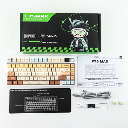 EPOMAKER X AULA F75 MAX Compact 75% Wired/BT5.0/2.4GHz Wireless Mechanical Gaming Keyboard with TFT Screen & Knob for PC/Mac