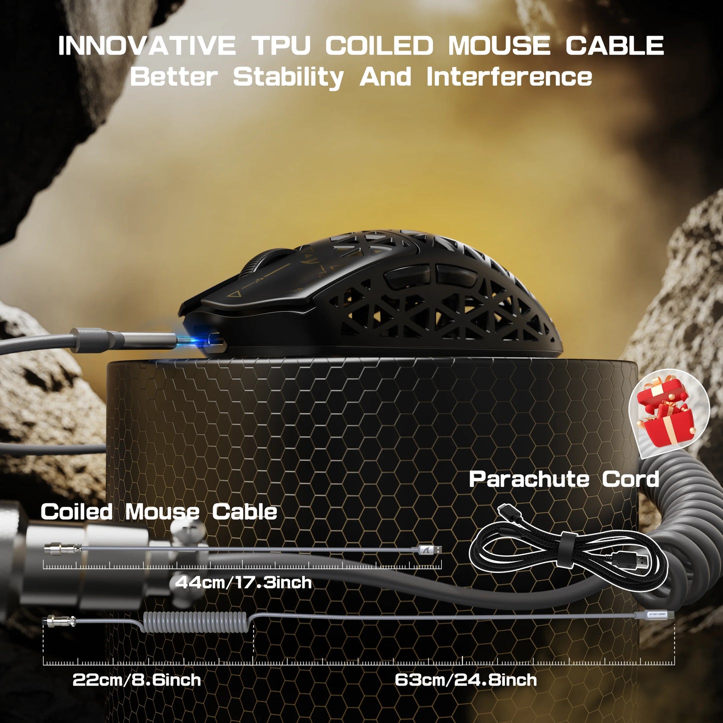 ATTACK SHARK R5Ultra Carbon Fiber trådløs 8K PAW3950MAX gamingmus med 8K spiralkabel,