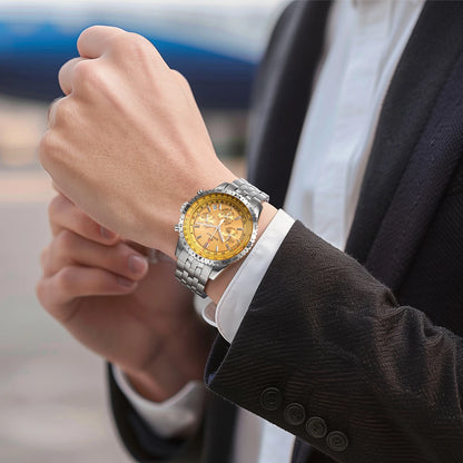 BERNY Aviation férfi karóra – kvarc kronográf dátummal, zafírüveggel és ultra-lumineszcens bevonattal – elegáns luxusmárkás karóra