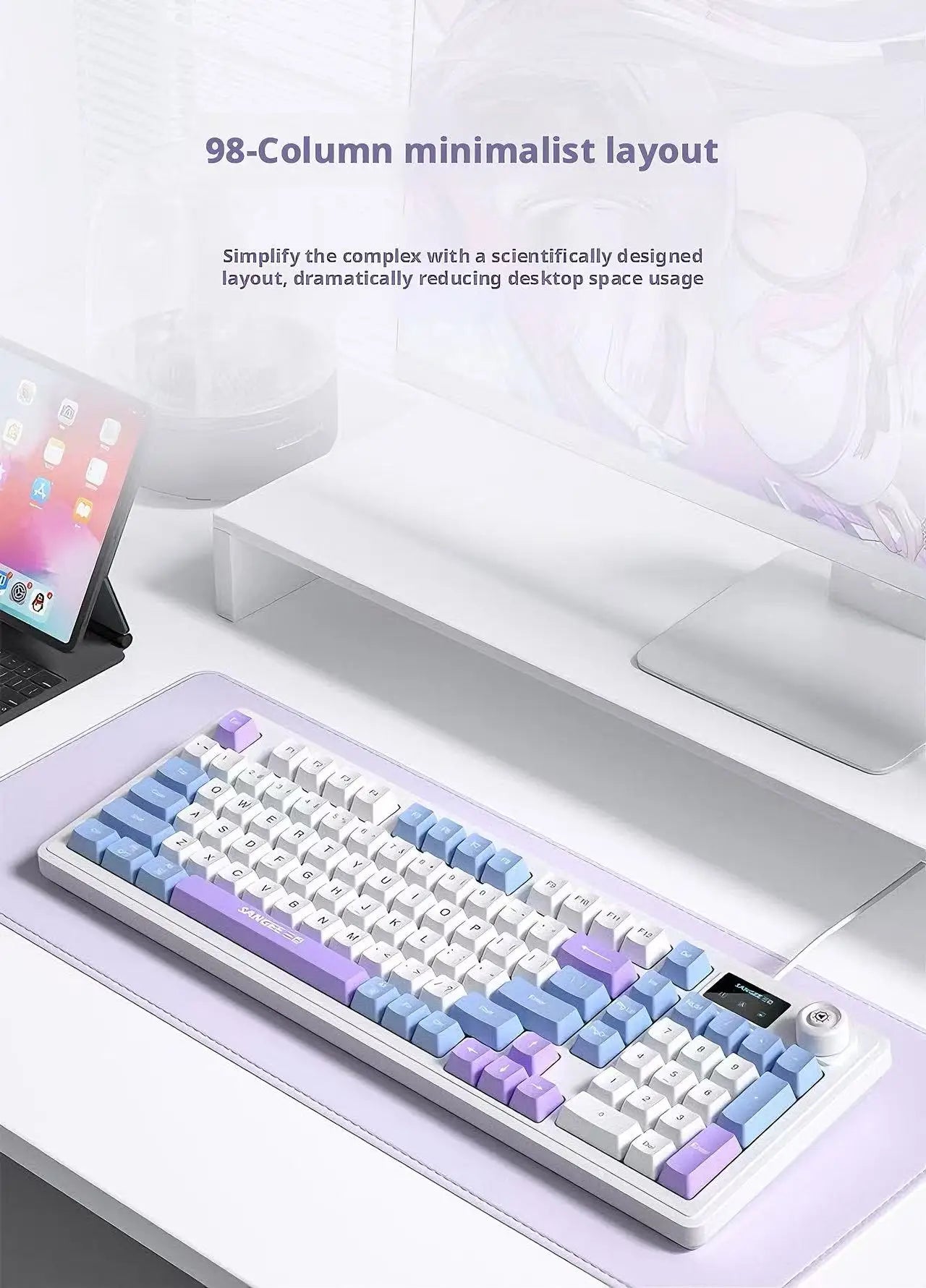 RGB 98Key Silent Keyboard and Mouse Set Wired Mechanical Feel with Screen Display Gaming Office Combo for PC Laptop Desktop