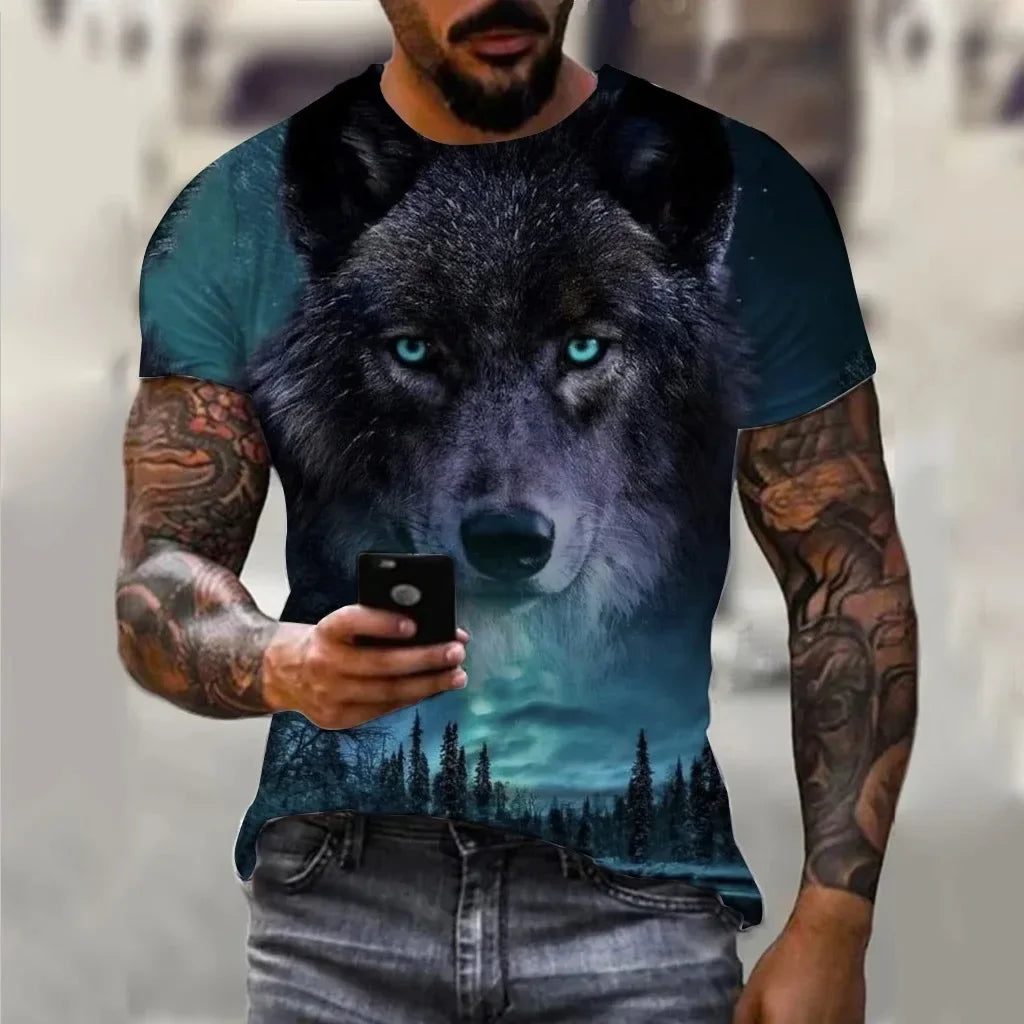 Męskie koszulki letnie z nadrukiem zwierzęcym – wilk, nadruk 3D, koszulki letnie, damskie, moda uliczna, koszulki oversize, odzież męska