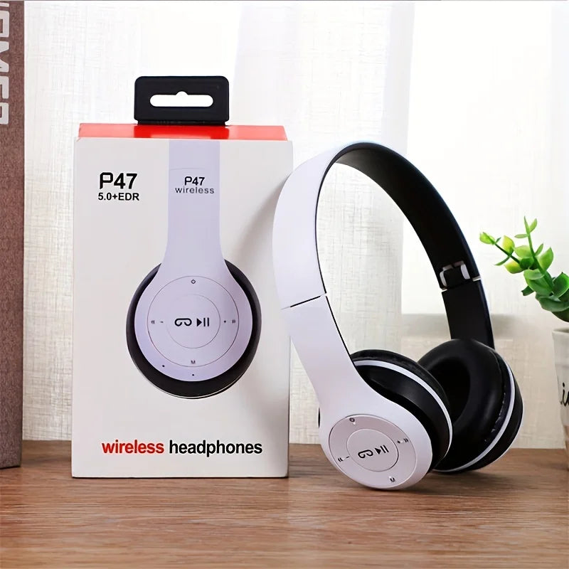 P47 Bluetooth 5.0 Wireless Headphones Foldable HiFi Stereo Bass Headset with Mic, Portable Over-Ear Bluetooth Headphones for Kids, Gaming & Music
