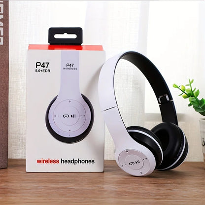 P47 Bluetooth 5.0 Wireless Headphones Foldable HiFi Stereo Bass Headset with Mic, Portable Over-Ear Bluetooth Headphones for Kids, Gaming & Music