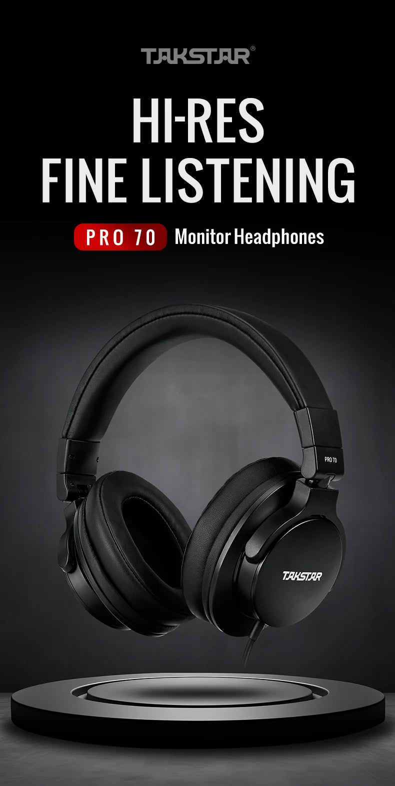 TAKSTAR PRO 70 Professional Studio Monitoring Headphones – Closed-Back Wired Over-Ear Headset for Music Production, DJ, Gaming & Recording
