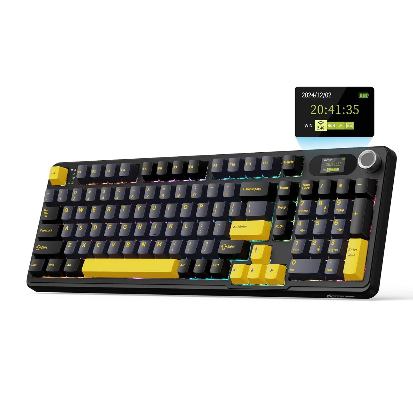 ATTACK SHARK X98Pro Wireless Mechanical Keyboard with Screen & Knob, Tri-mode Gasket Hot Swappable RGB Keyboard, Web Driver