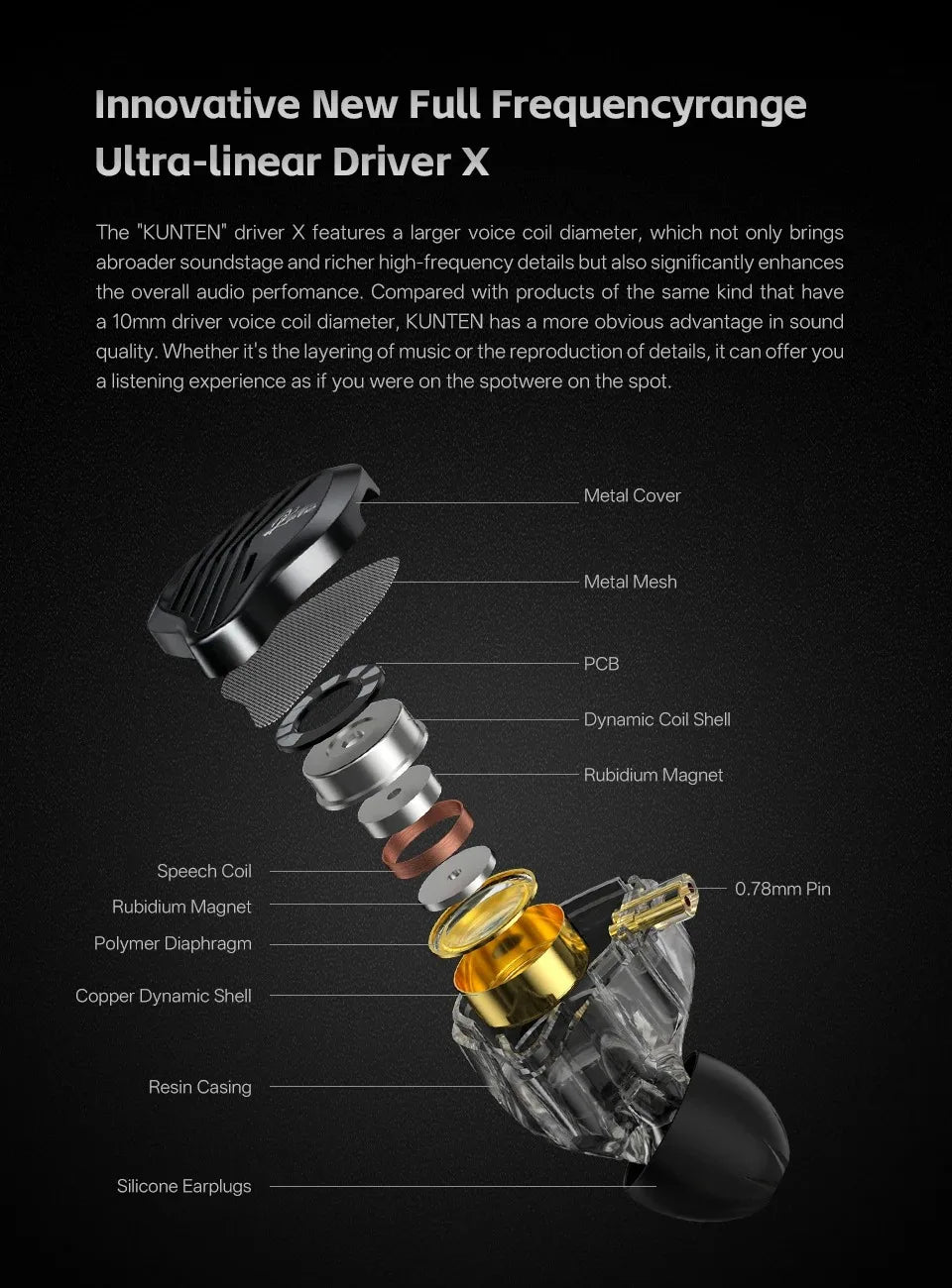 KZ GK Kunten HiFi IEM Earphones 1DD Dynamic Driver In-Ear Earbuds with 2-Pin Detachable Cable, Metal Audiophile Gaming Headset
