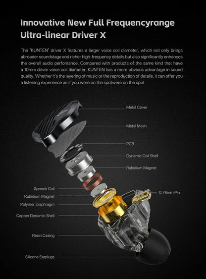 KZ GK Kunten HiFi IEM Earphones 1DD Dynamic Driver In-Ear Earbuds with 2-Pin Detachable Cable, Metal Audiophile Gaming Headset