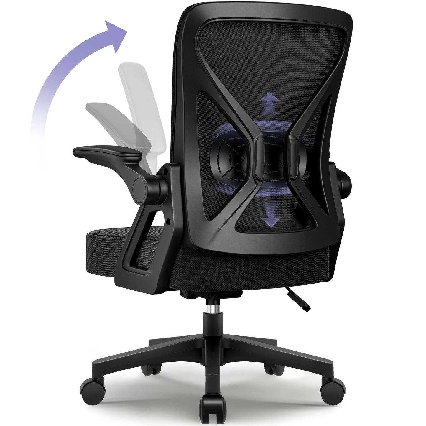 AUTHMIC Ergonomic Office Chair with Lumbar Support, Mesh Back, Flip-Up Armrests, Adjustable Height, Reclining Desk Chair for Home Office