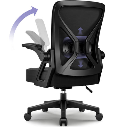 AUTHMIC Ergonomic Office Chair with Lumbar Support, Mesh Back, Flip-Up Armrests, Adjustable Height, Reclining Desk Chair for Home Office