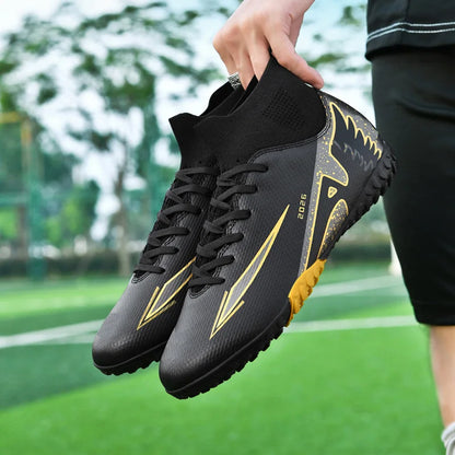 Nouvelles chaussures de football pour hommes, chaussures de football en salle de haute qualité, chaussures de sport, futsal, cheville haute, antidérapantes, ultralégères, antidérapantes pour l'extérieur