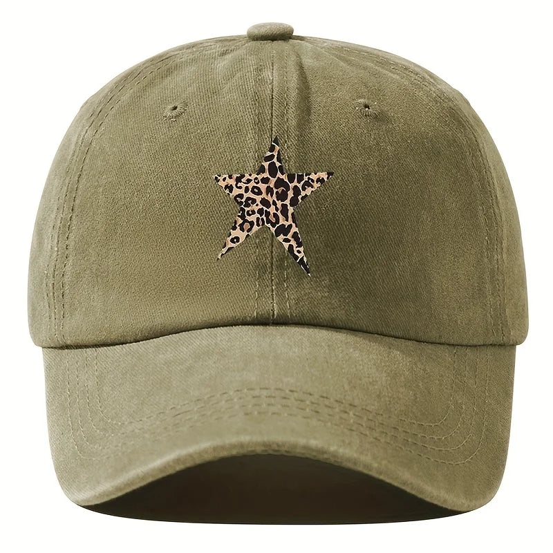 Retro imitation baseball cap with leopard print star design for leisure outdoor travel, fishing, and hiking