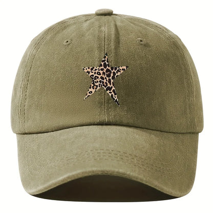 Retro imitation baseball cap with leopard print star design for leisure outdoor travel, fishing, and hiking