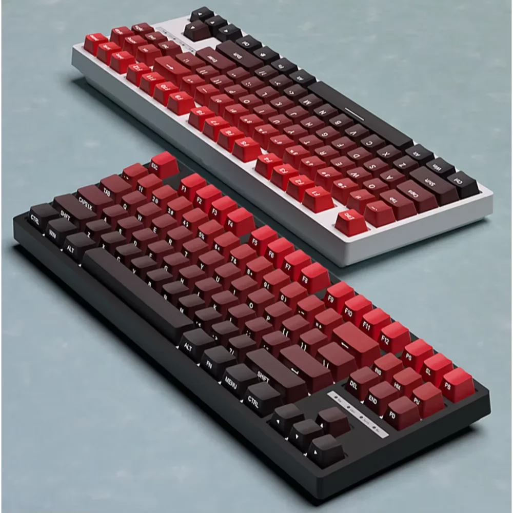 Neue Keycaps für 60/64/84/98/108 Gaming-Mechaniktastaturen mit MX-Switches, 135 Tasten, OEM PBT, seitlich graviert, Farbverlauf in Rot und Schwarz