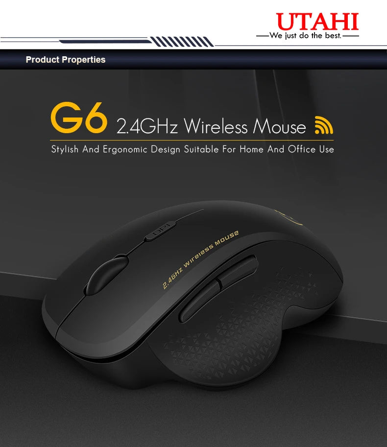 UTHAI G6 2.4G Wireless Mouse, Ergonomic 6-Button Wireless Mouse for Laptop, Business Office, Gaming, Adjustable DPI Computer Mouse