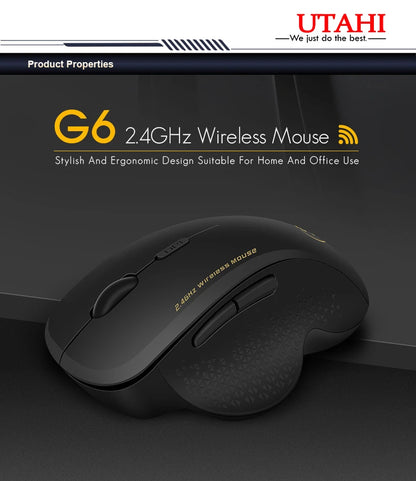 UTHAI G6 2.4G Wireless Mouse, Ergonomic 6-Button Wireless Mouse for Laptop, Business Office, Gaming, Adjustable DPI Computer Mouse
