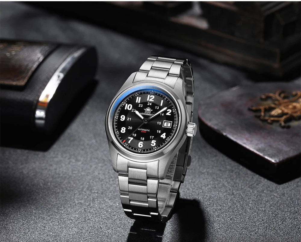 ADDIESDIVE Men's Retro Mechanical Watch Sapphire Mirror Glass Stainless Steel Watch BGW9 Luminous 200m Waterproof Analog Watch