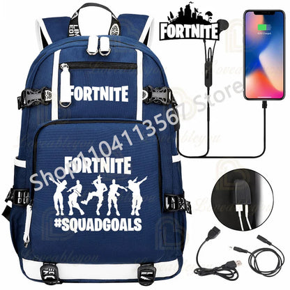 Yule Trooper F-Fortnited Battle Royale Rucksack mit USB-Ladeanschluss, Anime-Figuren, Lern- und Schreibwarenfach für Schüler