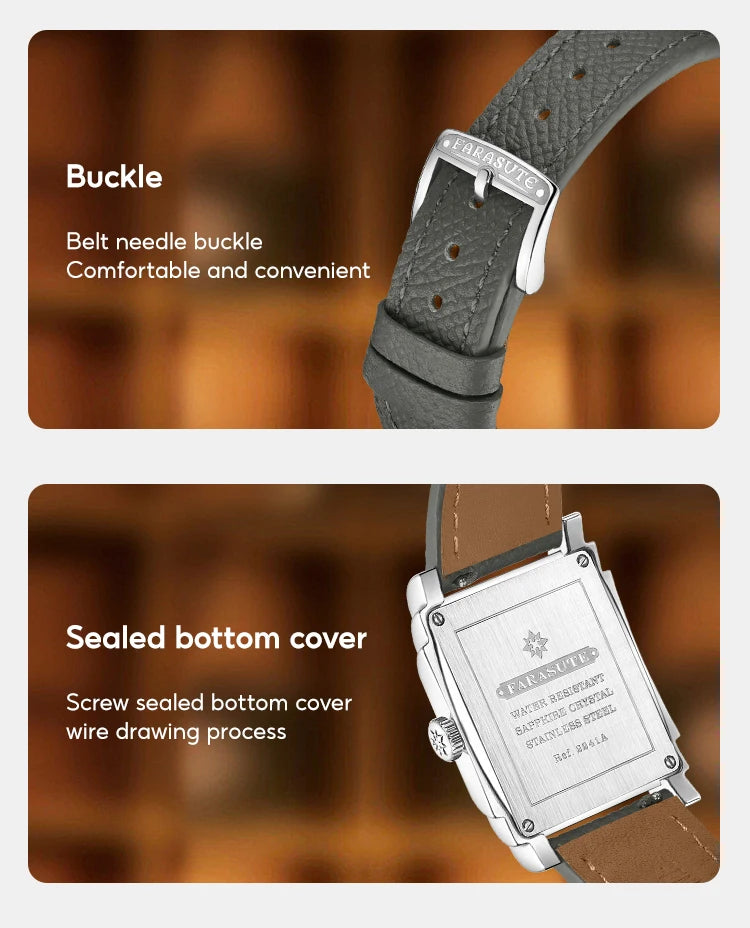 FARASUTE Original Design Square Manual Mechanical Men's Watch Seagull Movement Luxury Retro Sapphire Mirror Waterproof Men Watch