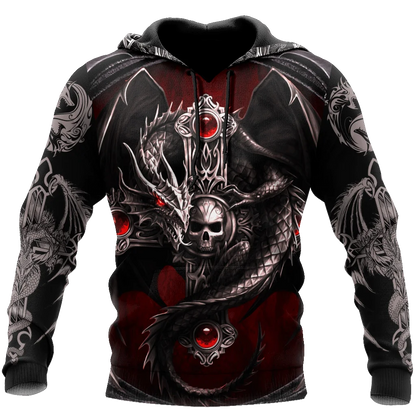 Oversized Tattoo Skeleton Cross Terror Red – męska bluza z kapturem z nadrukiem 3D, dresy codzienne Raven Bad Wolf – odzież z motywami zwierzęcymi