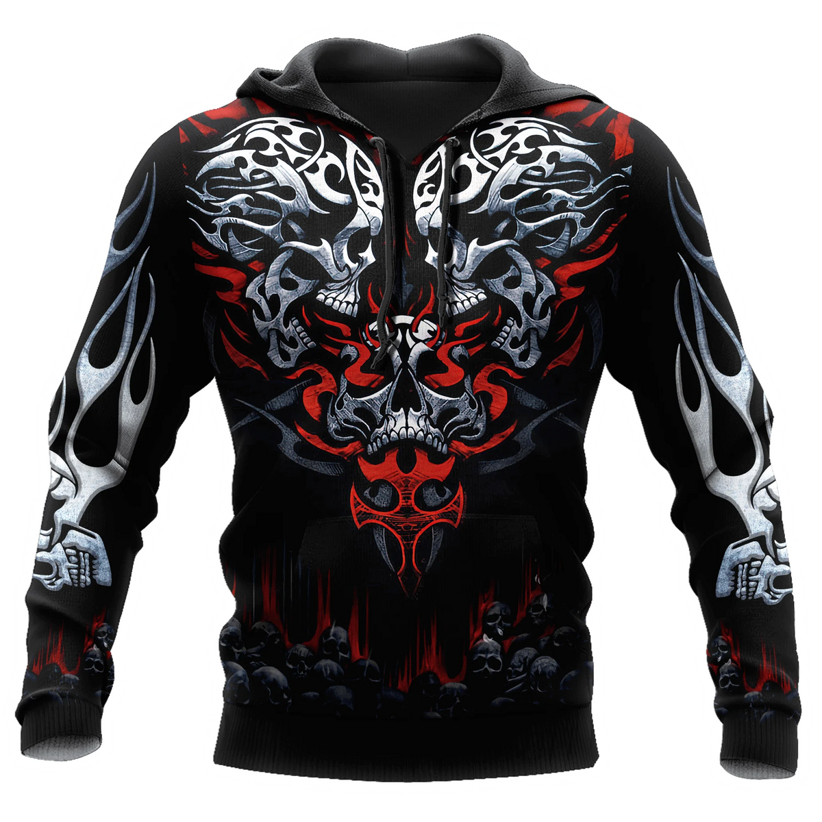 Oversized Tattoo Skeleton Cross Terror Red – męska bluza z kapturem z nadrukiem 3D, dresy codzienne Raven Bad Wolf – odzież z motywami zwierzęcymi