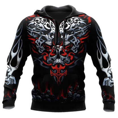 Oversized Tattoo Skeleton Cross Terror Red – męska bluza z kapturem z nadrukiem 3D, dresy codzienne Raven Bad Wolf – odzież z motywami zwierzęcymi