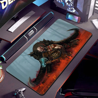 Xxl Mouse Pad God of War Desk Mat Pc Gaming Accessories Keyboard Computer Mousepad Gamer Large Cabinet Office Table Carpet Rug