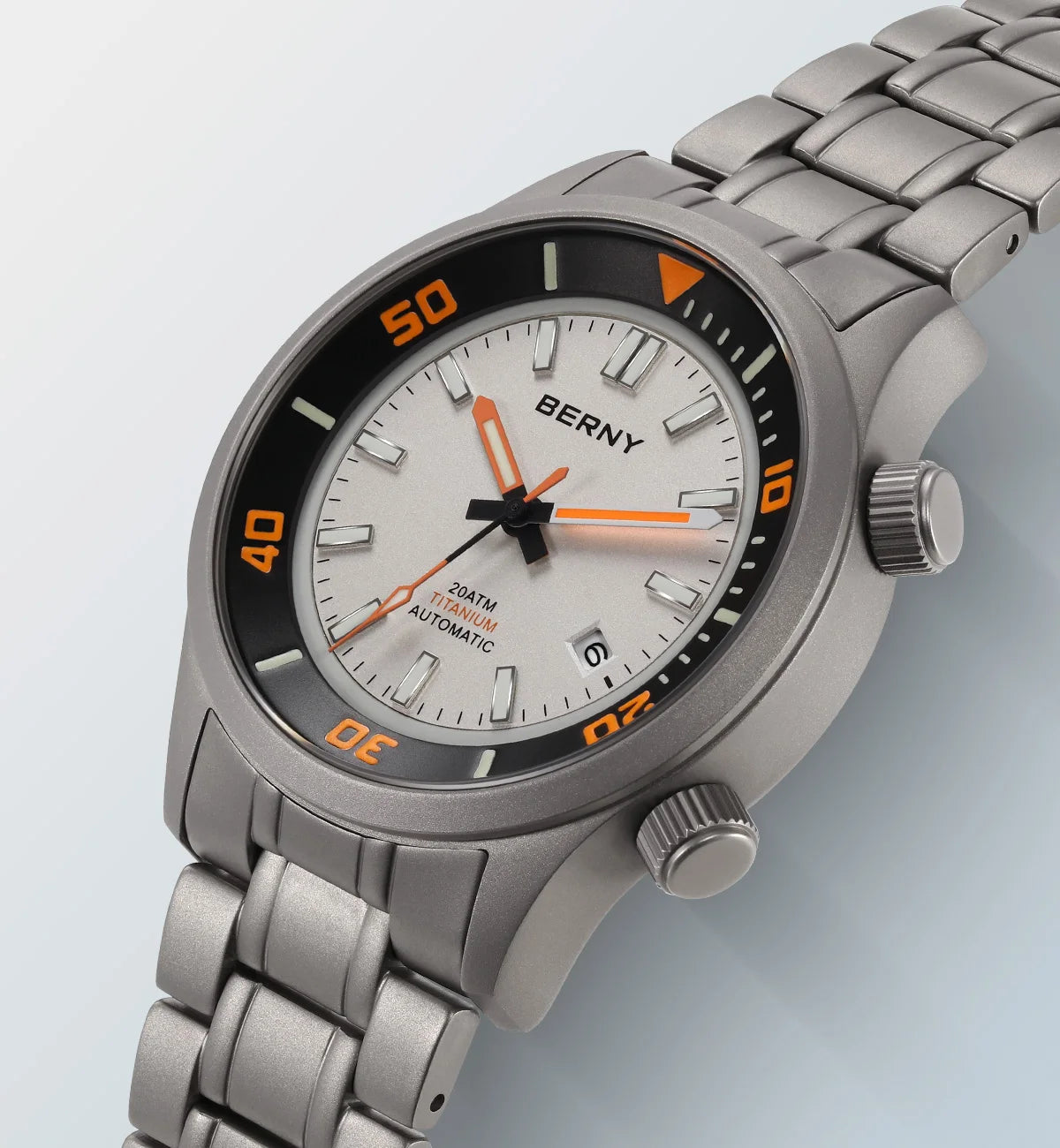 BERNY Automatic Full Titanium Diver Watch For Men Supper Luminous Sappire AR Coated Miyota 8215 Dual Crown Mechanical Dive Watch