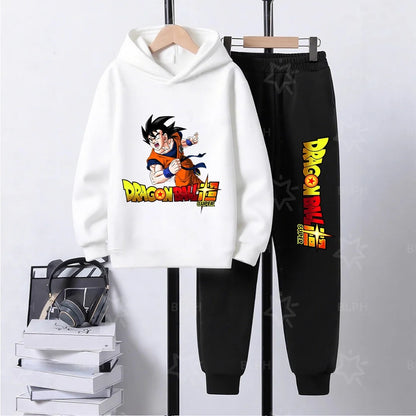 Dragon Ball Super Son Goku Printed Hooded Sweatshirt Suit Casual Loose Anime Streetwear Hoodie Pants 2 Piece Set for Men Boys