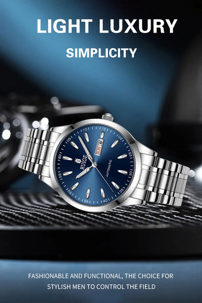 RUIGE Weekly Calendar Men's Fully Automatic Mechanical Watch Stainless Steel Business Men's Night Light Waterproof Versatile Wat