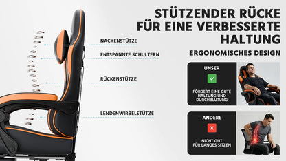 Ergonomic PU Leather Gaming Chair with Lumbar Support, Adjustable Reclining Gaming Chair, Footrest, 200KG Heavy Duty Computer Chair