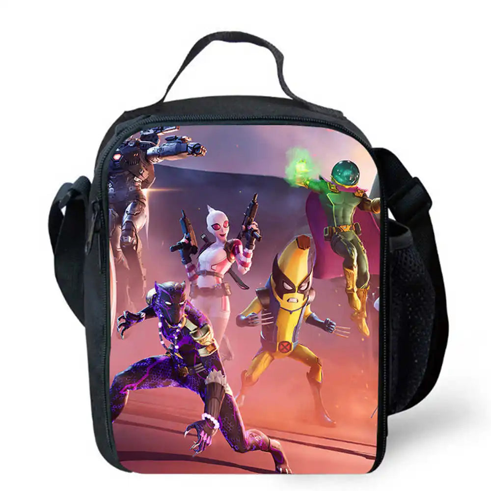Lunch-Taschen für Kinder, Cartoon-Fortnite-Schul- und Picknicktaschen für Mädchen und Jungen, isolierte Kühltaschen für Kinder, tragbar und leicht