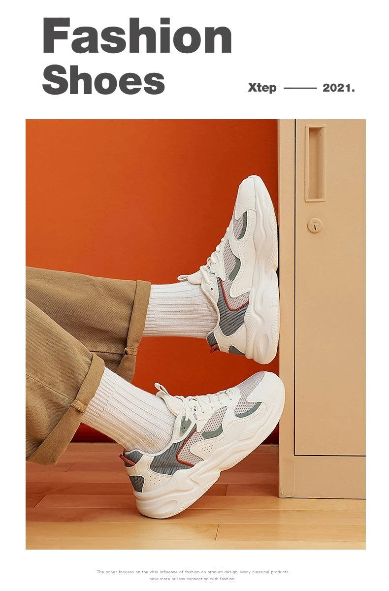 Xtep Casual Shoes For Men Breathable Thick Sole Heightened Lightweight Strong Wrapping Street Style Sports Shoes 977319320047