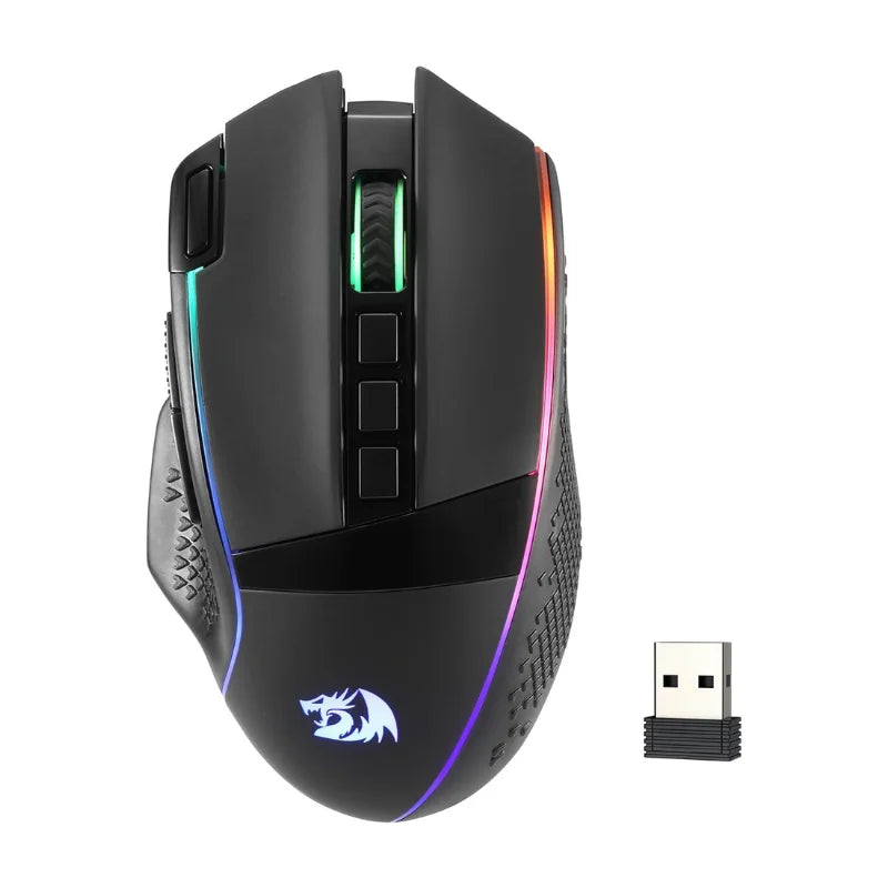 Rato Gaming Sem Fios Redragon M991 26000 DPI 3 Modos para Jogadores, 9 Botões Macro, Iluminação RGB, Preto
