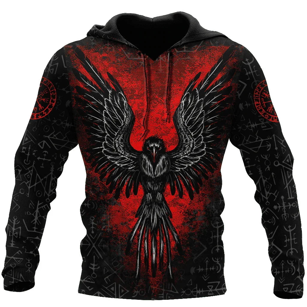 Oversized Tattoo Skeleton Cross Terror Red – męska bluza z kapturem z nadrukiem 3D, dresy codzienne Raven Bad Wolf – odzież z motywami zwierzęcymi