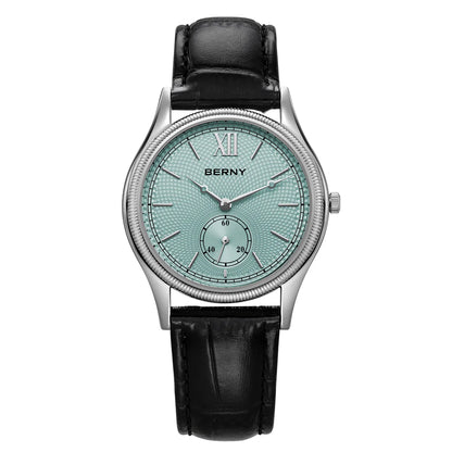 BERNY Men's Watches Slim Luxury Classic Stylish Dress Quartz Watch Fashion Elegance Leather Band Wristwatch