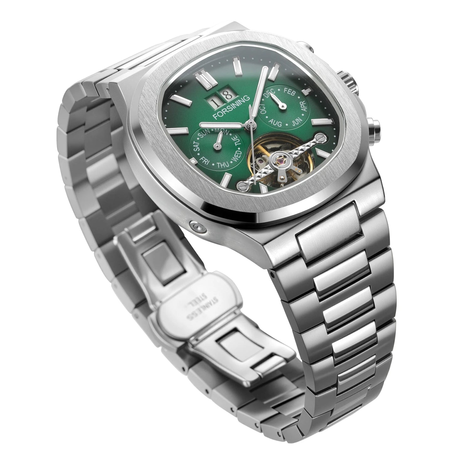 Forsining 481 Man New Tourbillon  Brands Watch Week Date Automatic Movement Mechanical Watches Stainless Steel Waterproof Clock