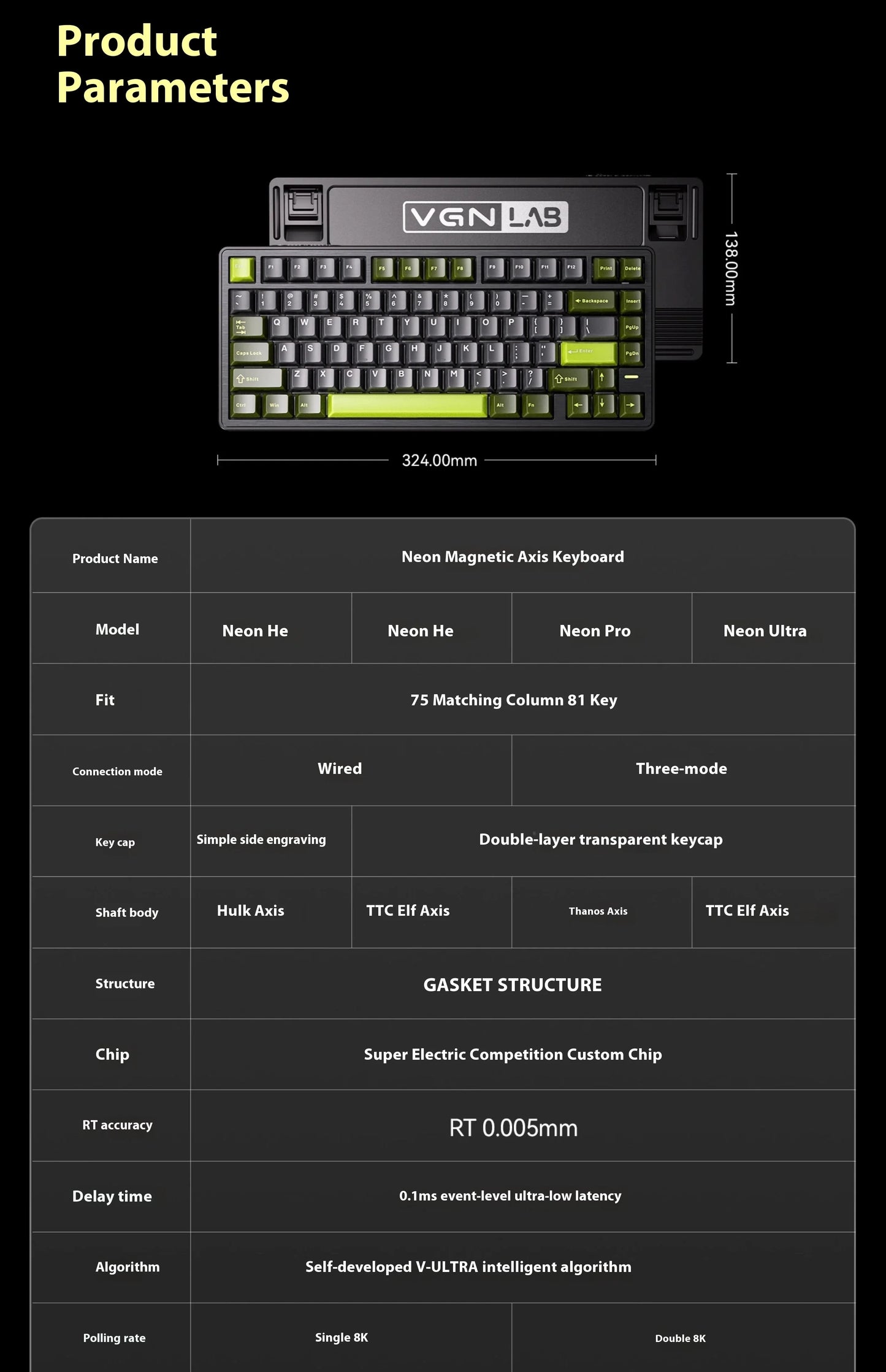Vgn Neon 75 Mechanical Keyboard Tri Mode E-Sports Magnetic Switch Game Keyboard 75% Hot Swap 8000mah For Pc Accessory Customized