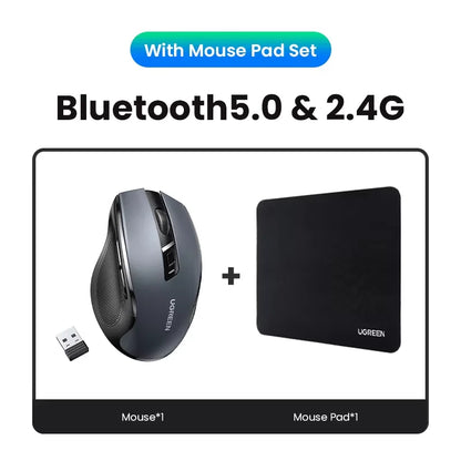 UGREEN langaton hiiri Bluetooth 5.0, ergonominen 4000DPI, 6 hiljaista painiketta, MacBookille, tableteille, kannettaville tietokoneille, tietokoneille ja PC:lle, 2.4G-hiiri