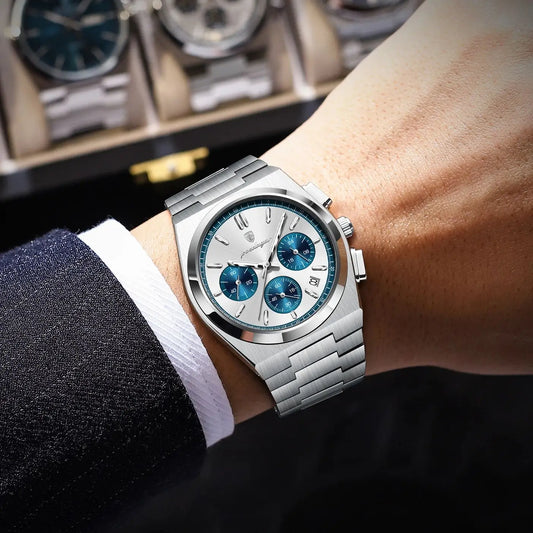 POEDAGAR Herrenuhr – Luxuriöser Chronograph aus Edelstahl, mit Datumsanzeige, wasserdicht und leuchtend – Sportliche Quarz-Armbanduhr
