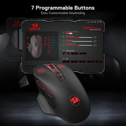 Brezžična gaming miška Redragon M656 Gainer, 4000 DPI, 2.4Ghz brezžična gamerska miška s 5 ravnmi DPI, 7 makro gumbi, rdeča LED-osvetlitev
