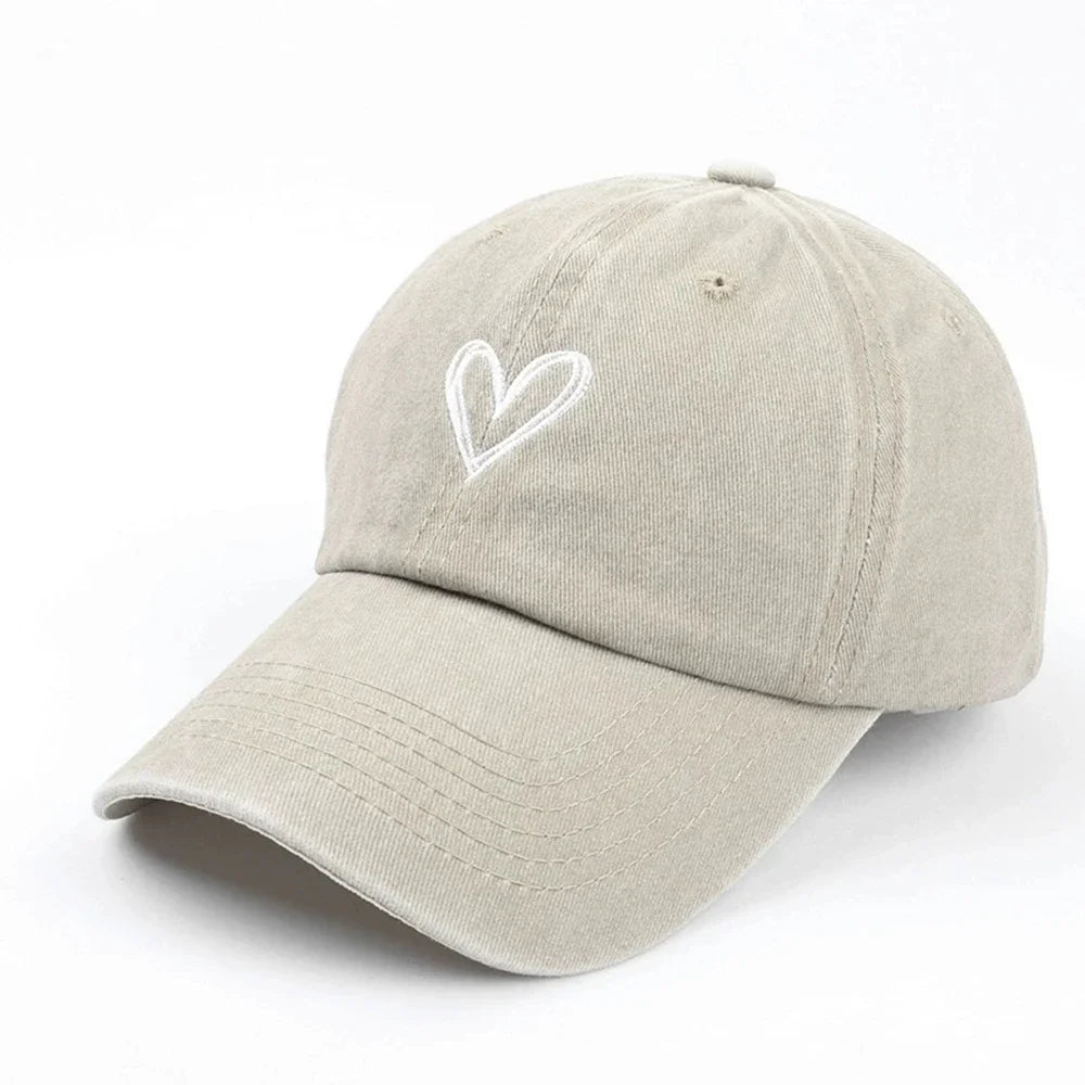 Peach Heart Embroidery Baseball Cap Washed Old Spring Summer Hat Women Men Couple Soft Top