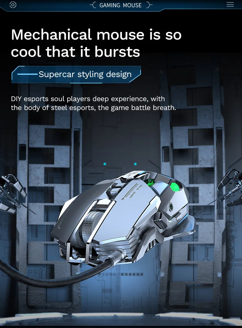 Mouse mecanic cu fir pentru PC gaming esports, RGB, 6400 DPI, atracție magnetică, contragreutate DIY