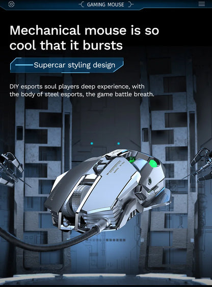 Mouse mecanic cu fir pentru PC gaming esports, RGB, 6400 DPI, atracție magnetică, contragreutate DIY